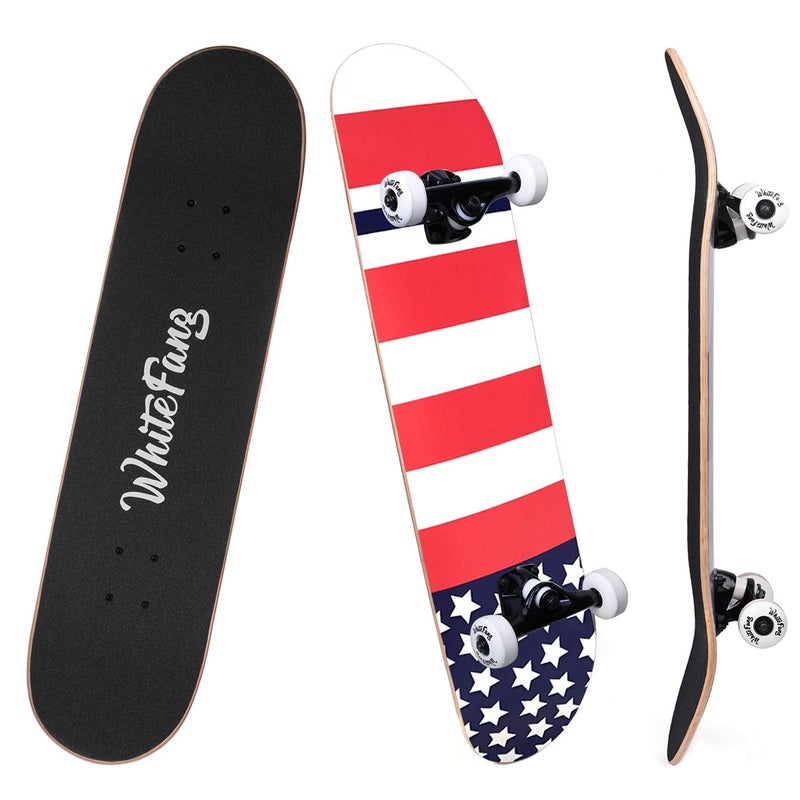 WhiteFang Skateboards for Beginners, Complete Skateboard 31 x 7.88, 7 Layer Canadian Maple Double Kick Concave Standard and Tricks Skateboards for Kids and Beginners (Great US) - Image 1